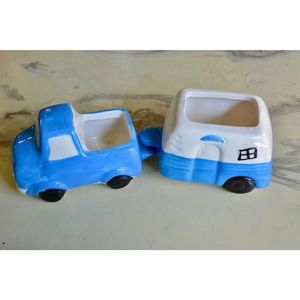 Ceramic Blue Truck & Camper Planter Set Succulents ~ Air Plants
